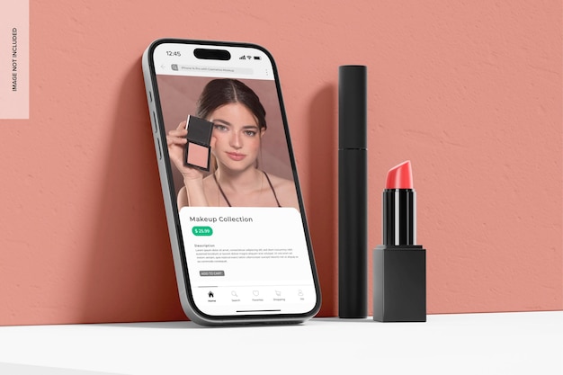 iPhone 14 Pro con modello di cosmetici