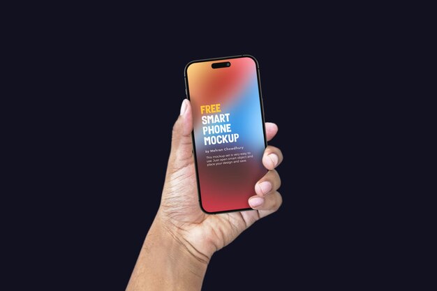 PSD iphone 14 pro en la mano mockup gratis