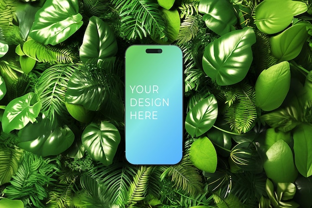 iPhone 15 folhas mockup da natureza