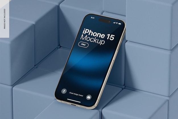 iPhone 15 Pro com cubos empilhados Mockup Leaned 02