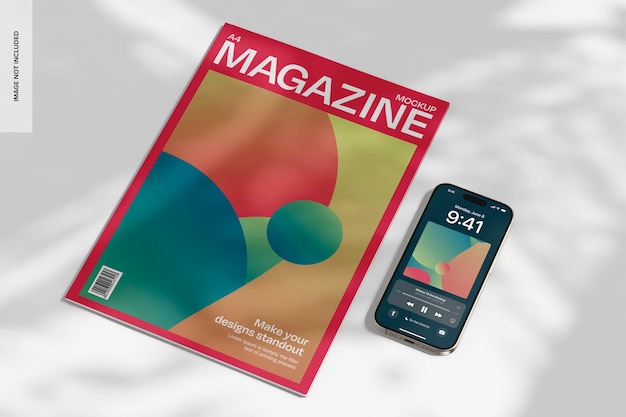 iPhone 15 Pro com maquete da revista A4