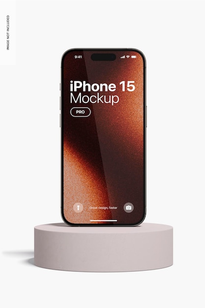 Iphone 15 pro em um pódio redondo mockup front view