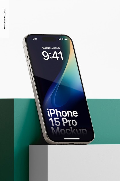 El iPhone 15 Pro en la perspectiva de la maqueta del podio