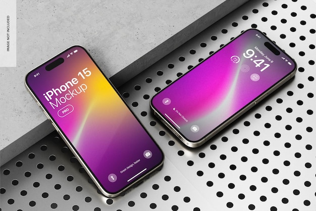 iPhone 15 Pro su pannelli Mockup inclinato e caduto