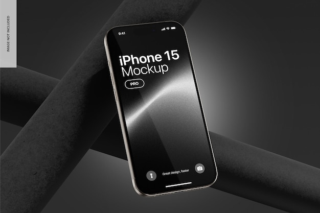 iPhone 15 Pro avec des tubes cylindriques Mockup vue avant