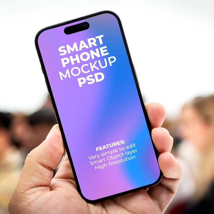 Iphone con muesca oval en maqueta de mano