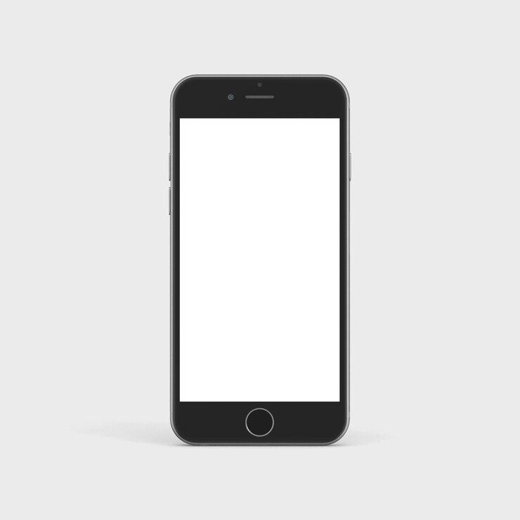 PSD un iphone negro con una pantalla blanca que dice que la pantalla es blanca