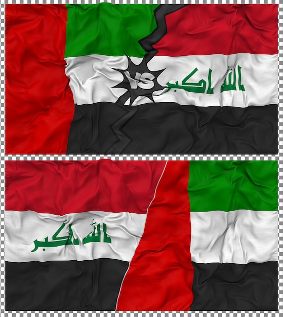 Irak contra los Emiratos Árabes Unidos Media bandera combinada con textura en 3D