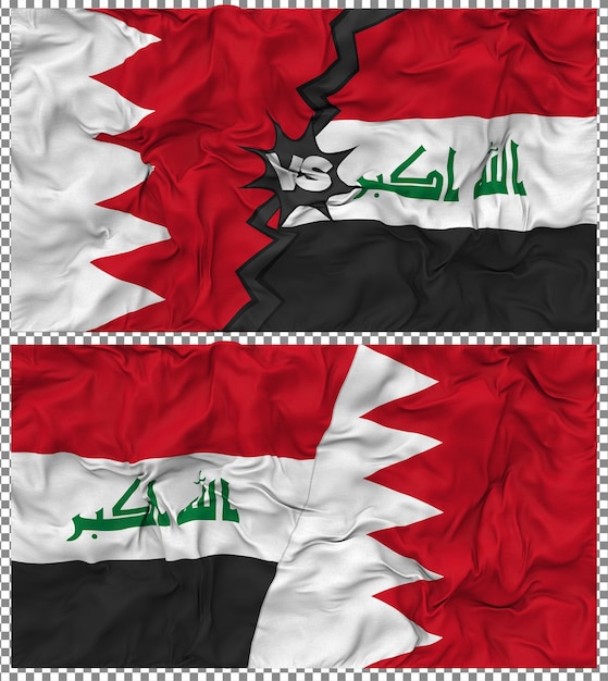 L'Irak contre le Bahreïn Half Combined Flag Cloth Bump Texture Rendering en 3D