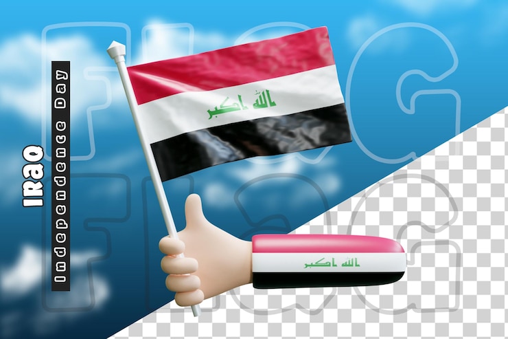 PSD irak ondeando la bandera en la mano o la bandera de irak en la mano
