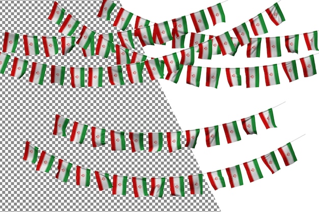 PSD iran-flagge, bunting-seil-dekorationsset, kleine flaggenfeier, 3d-rendering