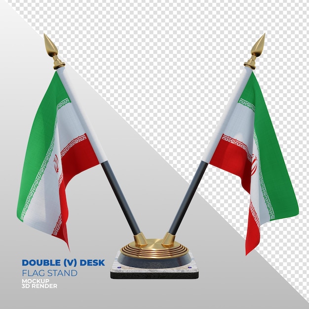 Iran réaliste 3d texturé double support de drapeau de bureau pour la composition