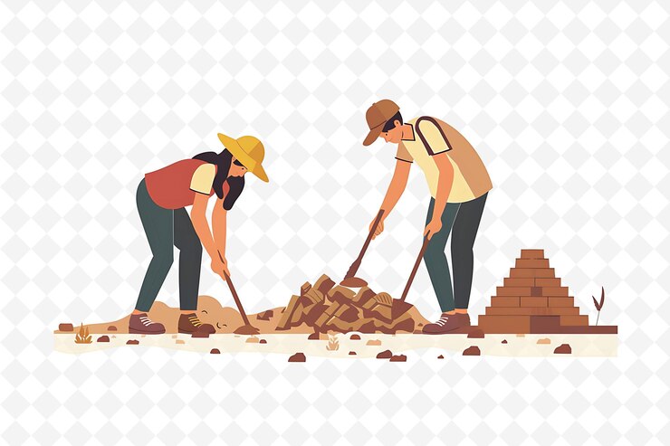 PSD iraqi archaeologists excavating ancient ruins design is hist illustration cutural landscape view