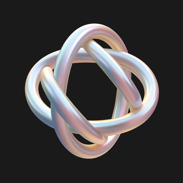 Iridescent 3D-Trefoil-Knoten gegen einen schwarzen Hintergrund