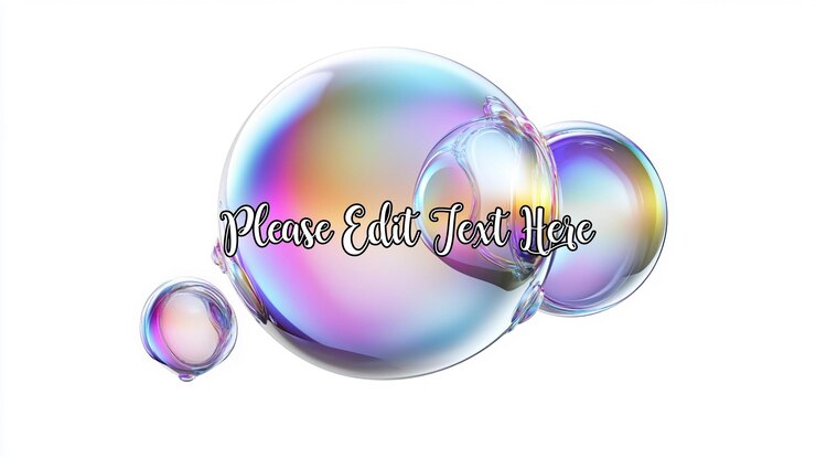 PSD iridescent soap bubbles cluster on white background