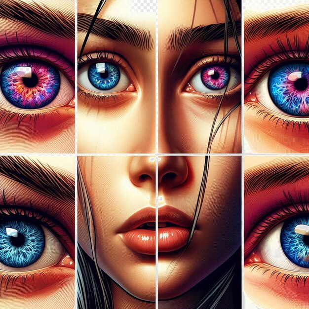 PSD iris féminin hyperréaliste œil macro peau du visage illustration colorée brillante brillante