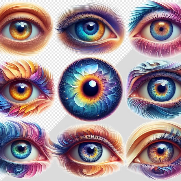 PSD iris féminin hyperréaliste œil macro peau du visage illustration colorée brillante brillante