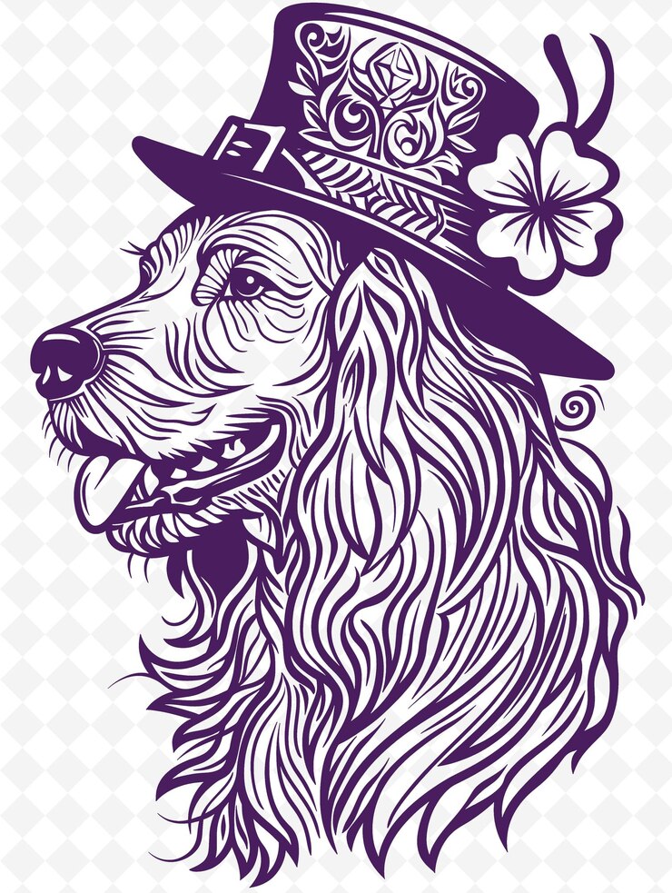 PSD irish setter dog con un cappello di leprechaun e shamrock looking animals sketch art vector collections