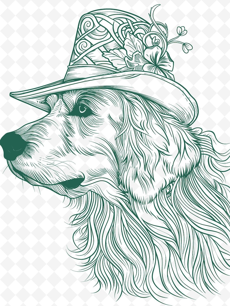 PSD irish setter dog con un cappello di leprechaun e shamrock looking animals sketch art vector collections