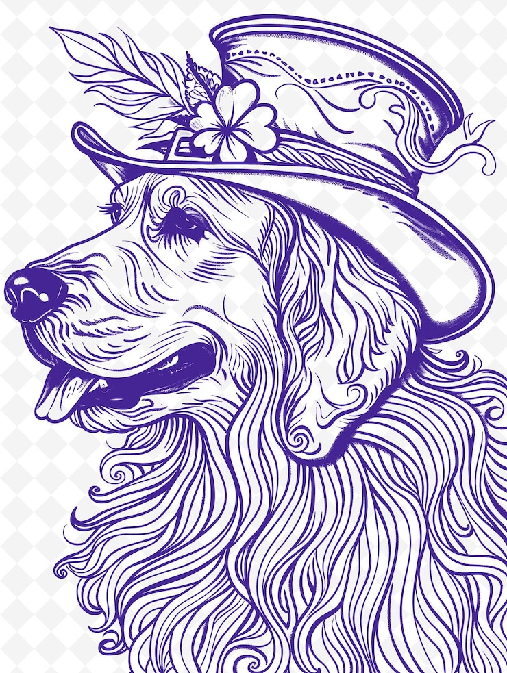 PSD irish setter dog con un cappello di leprechaun e shamrock looking animals sketch art vector collections