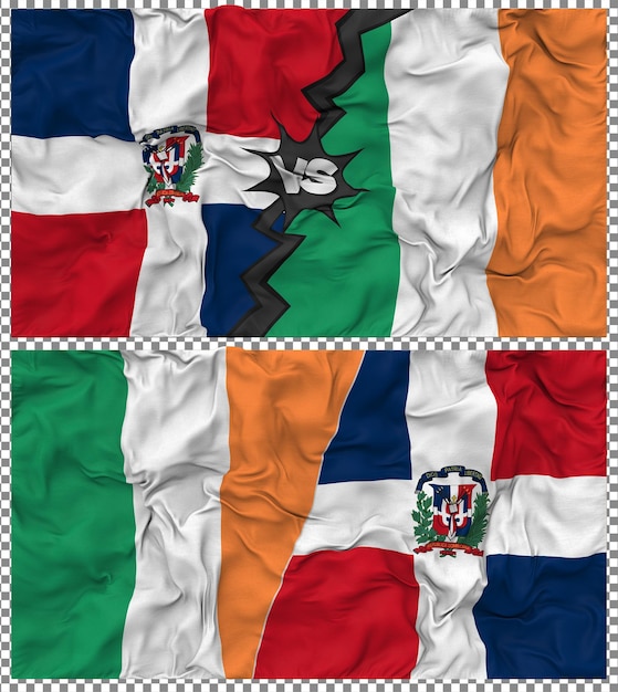 Irlanda contra Dominicana Media bandera combinada con textura 3D de la tela
