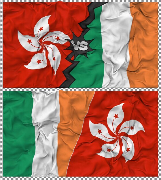 Irlanda contra Hong Kong Media bandera combinada con textura 3D de la tela de la bandera