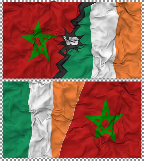 Irlanda contra Marruecos Media bandera combinada con textura en 3D