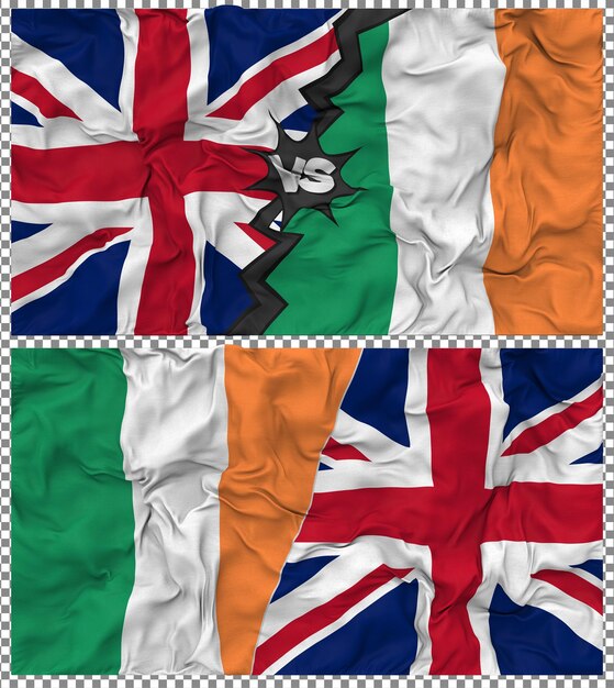 Irlanda contra el Reino Unido Media bandera combinada Tejido Bump Textura Renderizado en 3D