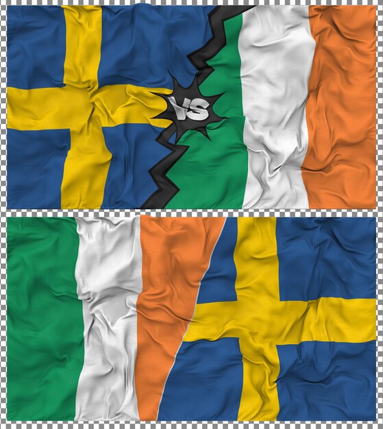 Irlanda contra Suecia Media bandera combinada con textura 3D de la tela