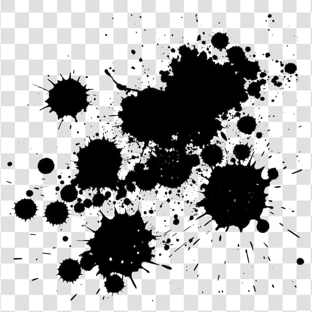 Irregular Black Ink Splatters With Random Dispersion and Rough Edges on a Transparent Background