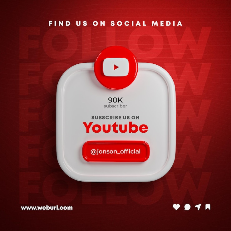PSD iscrivetevi a noi su youtube social media post 3d render banner