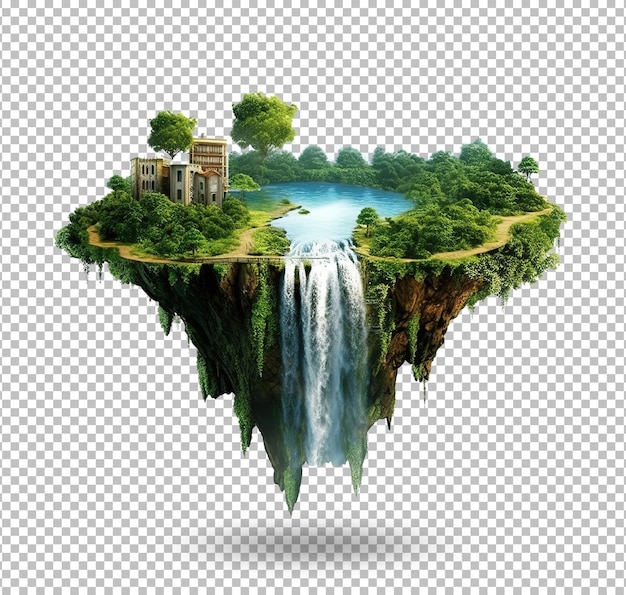 PSD isla flotante con vegetación y hermosos paisajes paisajes de fantasía con isla flotante