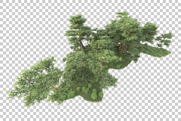 Isla de follaje aislada sobre fondo transparente ilustración de representación 3d