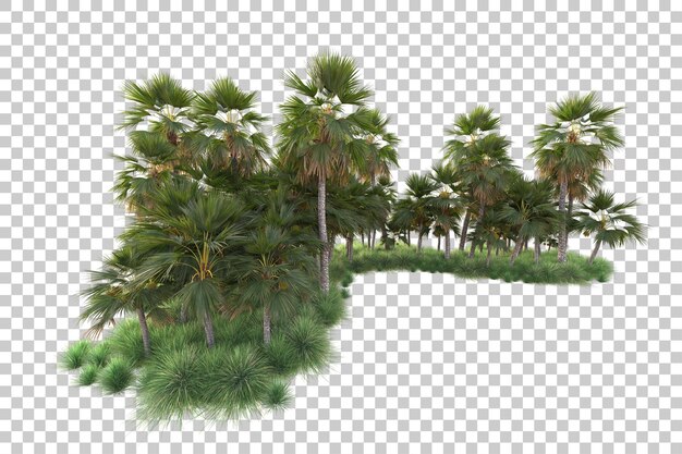 Isla de follaje aislada sobre fondo transparente ilustración de representación 3d