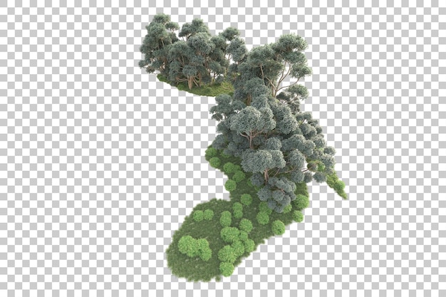Isla de follaje aislada sobre fondo transparente ilustración de representación 3d