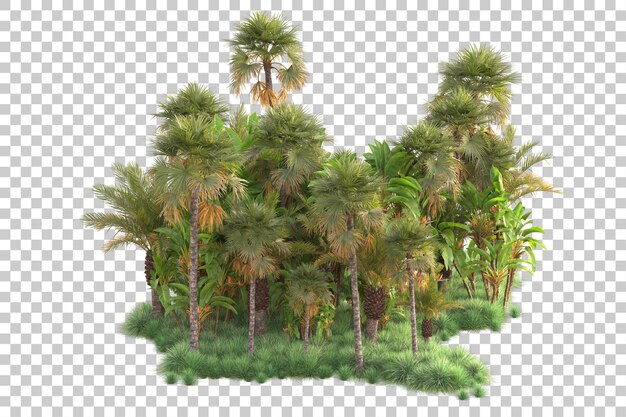 Isla de follaje aislada sobre fondo transparente ilustración de representación 3d