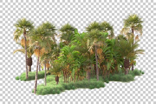 Isla de follaje aislada sobre fondo transparente ilustración de representación 3d