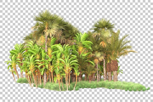 Isla de follaje aislada sobre fondo transparente ilustración de representación 3d