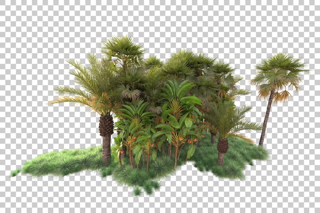 Isla de follaje aislada sobre fondo transparente ilustración de representación 3d
