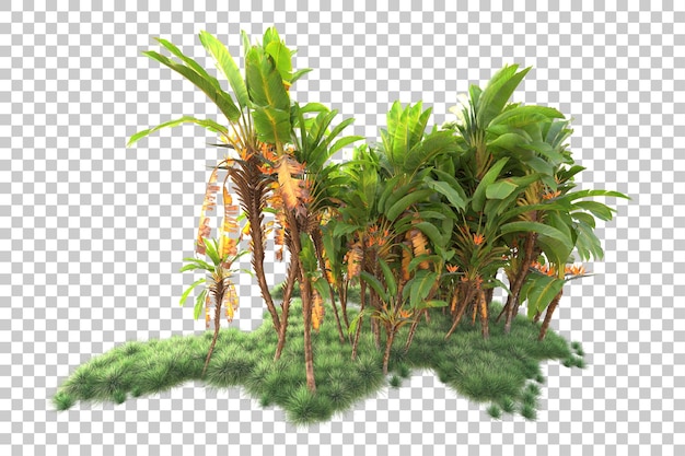 Isla de follaje aislada sobre fondo transparente ilustración de representación 3d