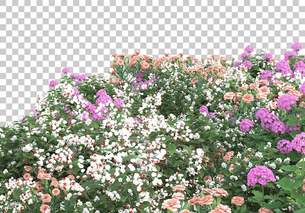 PSD isla de hierba con flores sobre fondo transparente ilustración de renderizado 3d