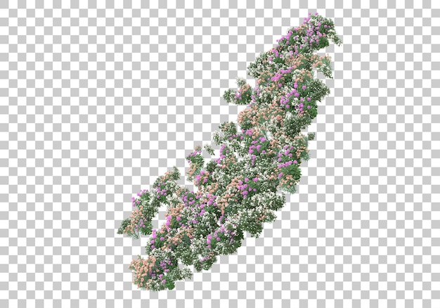 Isla de hierba con flores sobre fondo transparente Ilustración de renderizado 3d