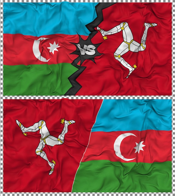 Isla de Man contra Azerbaiyán Media bandera combinada con textura 3D de la tela