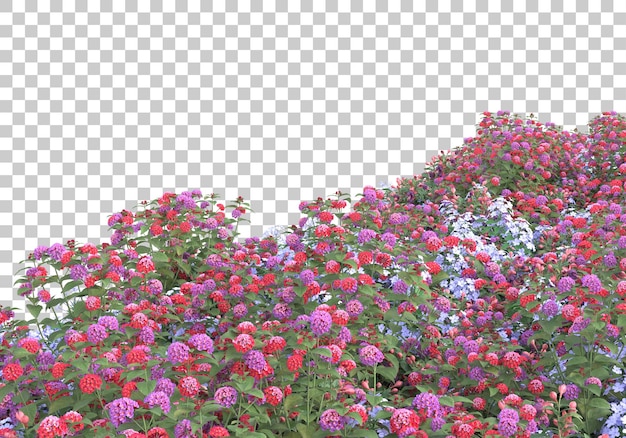 PSD isla de plantas con flores sobre fondo transparente ilustración de renderizado 3d