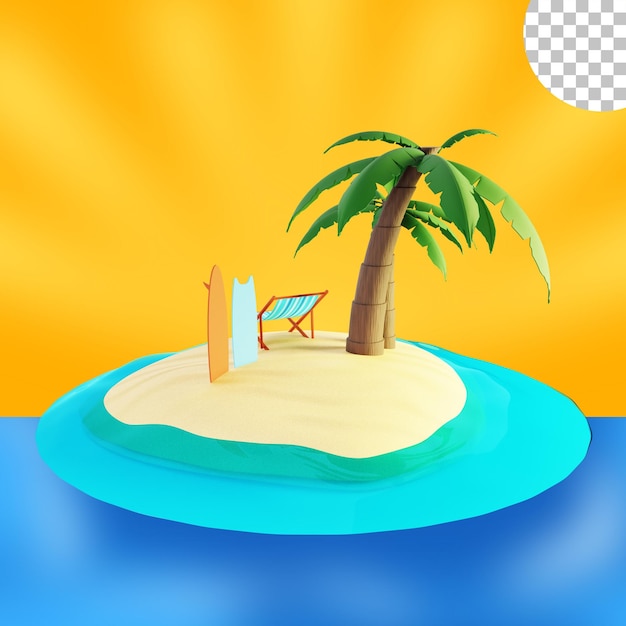 Isla de playa con cocotero en verano
