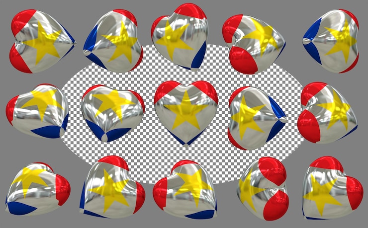 PSD isla de saba 3d bandera del corazón aislada en diferentes posiciones renderización 3d