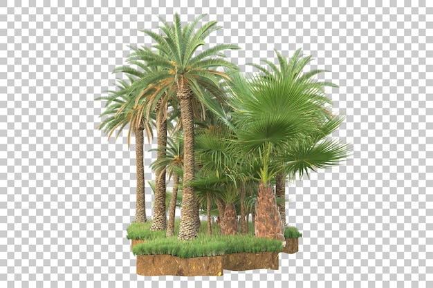 Isla tropical aislada sobre un fondo transparente ilustración de renderización en 3d