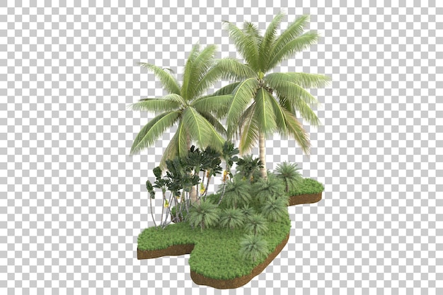 Isla tropical aislada sobre fondo transparente Ilustración de renderizado 3d