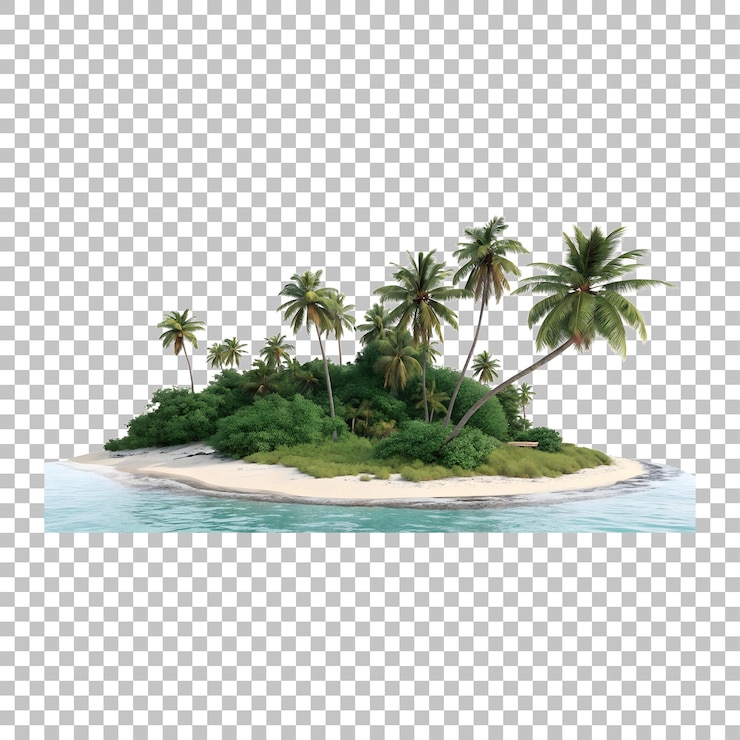PSD isla tropical con palmeras en un fondo transparente