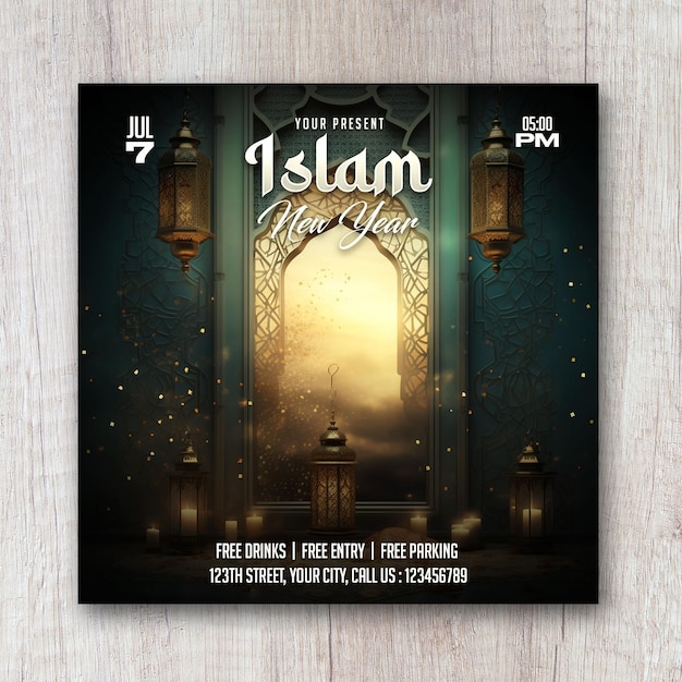 Islam nuovo anno promozione quadrato volantino social media banner design post